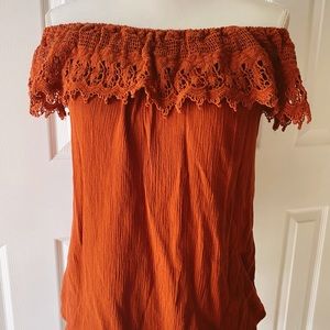 Large Off The Shoulder Ruffle Crinkle Blouse